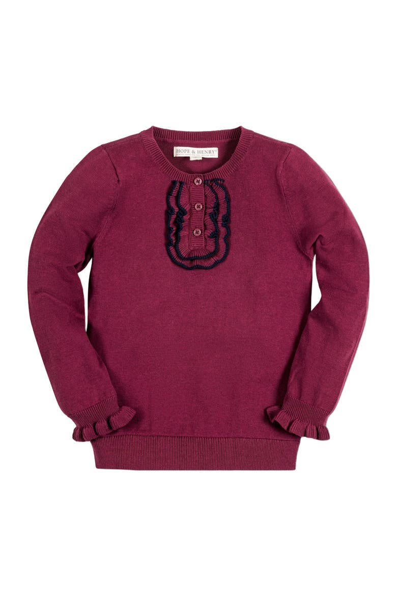 Baby Girls' Organic Ruffle Henley Sweater, Infant, Main, color, Berry Ruffle