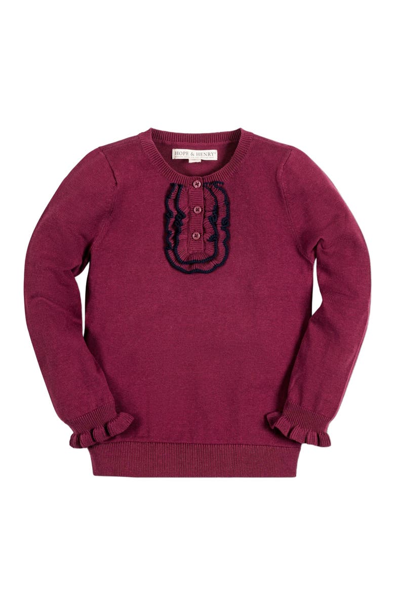 Hope & Henry Baby Girls' Organic Ruffle Henley Sweater, Infant, Main, color, 