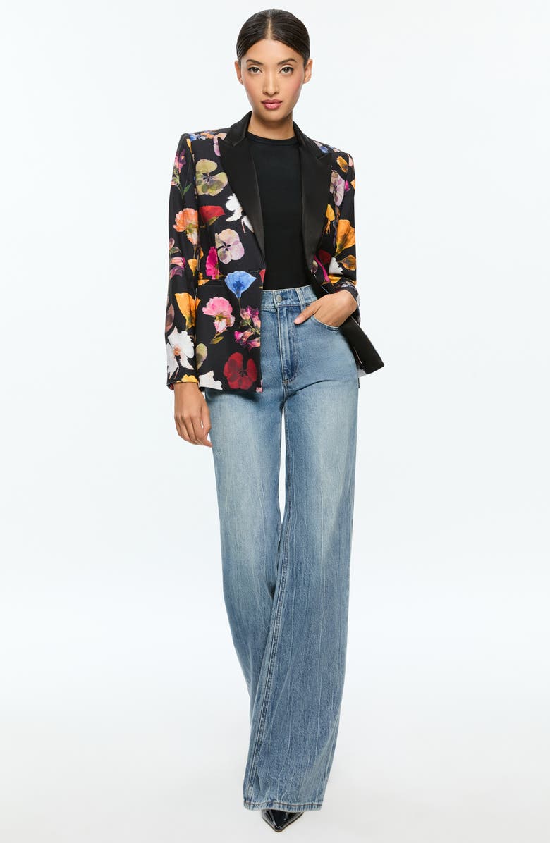 Alice + Olivia Hundley Floral Single Breasted Velvet Blazer, Alternate, color, 