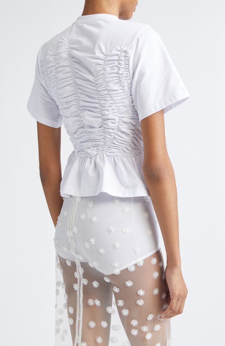 Cecilie Bahnsen Ace Smocked Jersey Peplum T-Shirt, Alternate, color, White