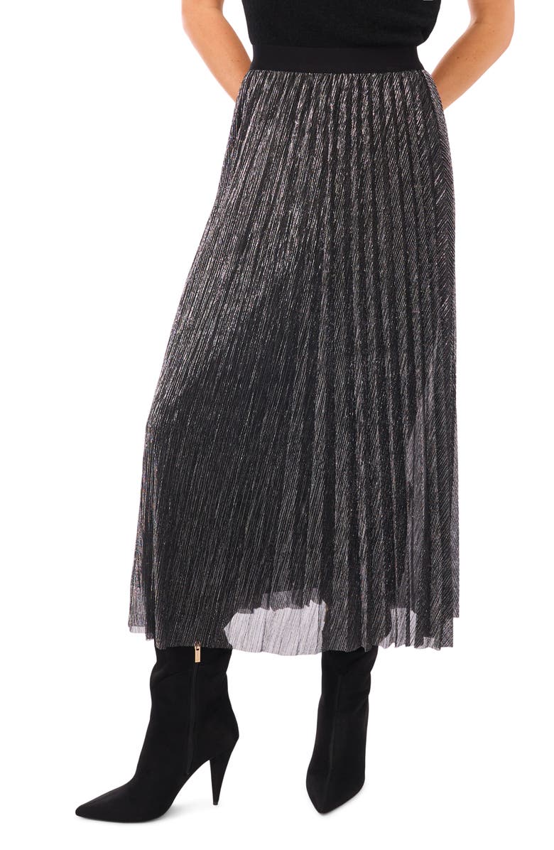Halogen<sup>®</sup> Metallic Pleated Skirt, Main, color, Black/ Silver