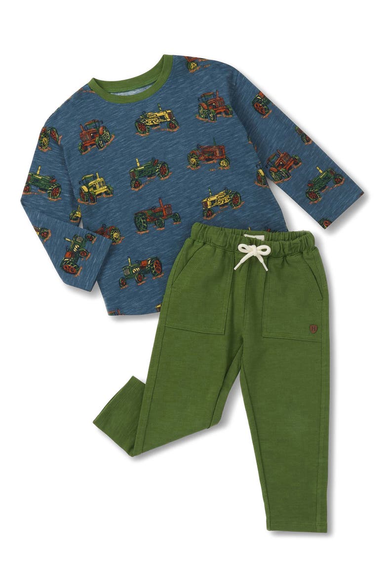 Landscape Tractors Long Sleeve Graphic T-Shirt & Knit Pants Set, Main, color, VINTAGE INDIGO