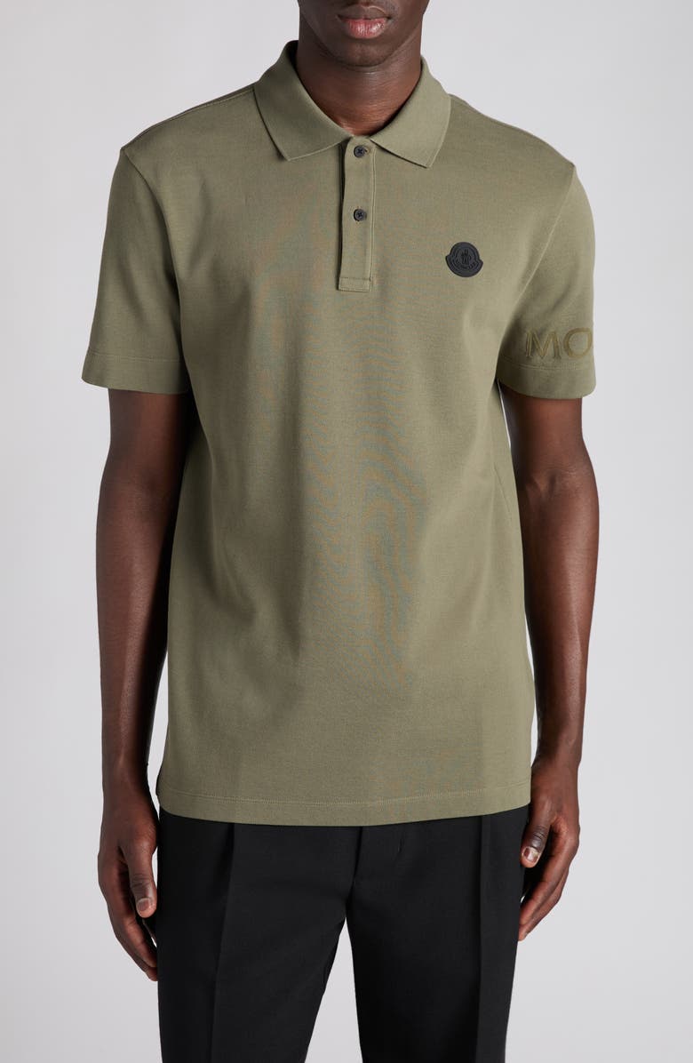 Moncler Logo Patch Cotton Polo, Main, color, Dusty Olive