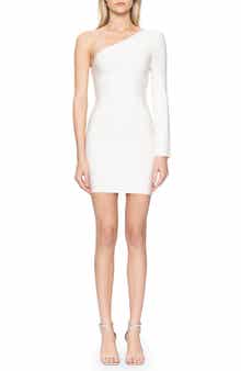 Herve Leger One-Shoulder Long Sleeve Bandage Minidress