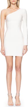 Herve Leger One-Shoulder Long Sleeve Bandage Minidress