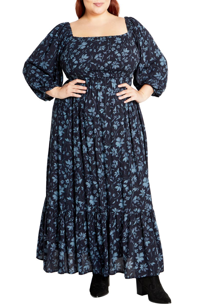 City Chic Kaylee Floral Smocked Bodice Maxi Dress, Main, color, Whimsical Floral