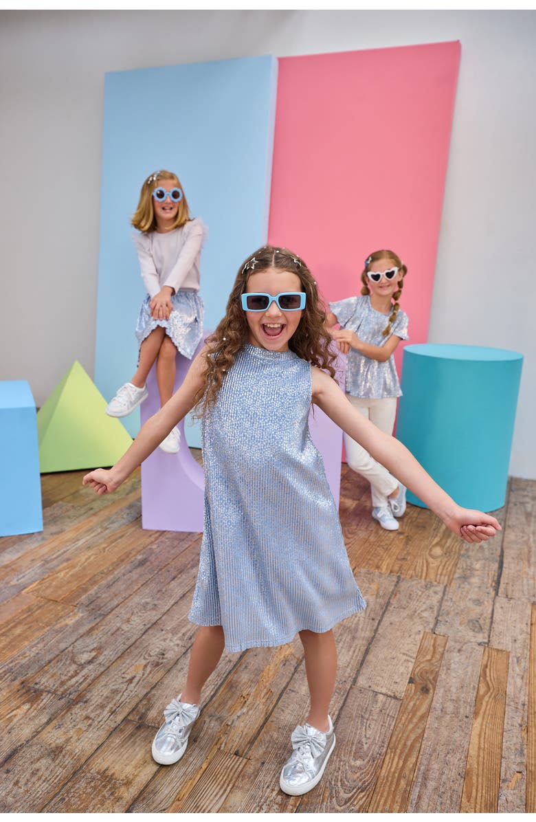 BISBY Kids' Metallic Halter Swing Dress, Alternate, color, Blue Crinkle Stars