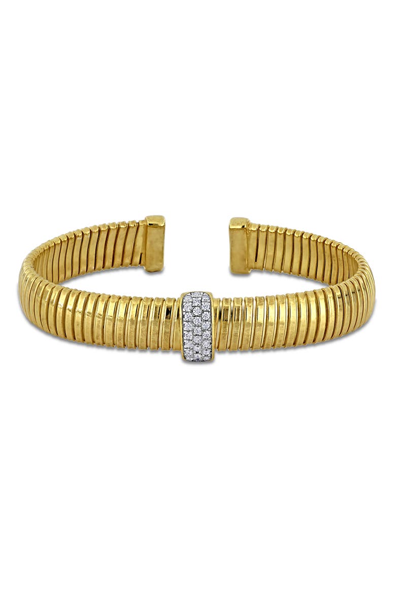 Cubic Zirconia Omega Design Open Bangle, Main, color, Yellow-Plated