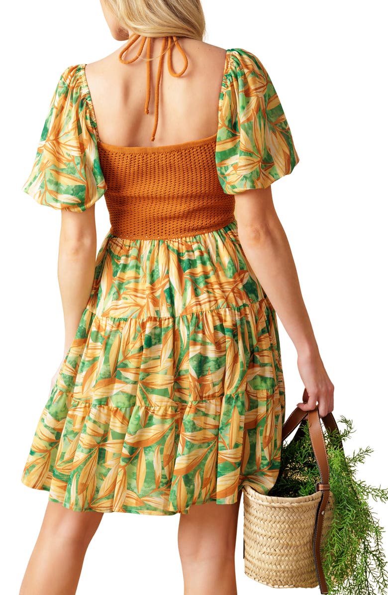 FLYING TOMATO Puff Sleeve Mixed Media Babydoll Dress, Alternate, color,