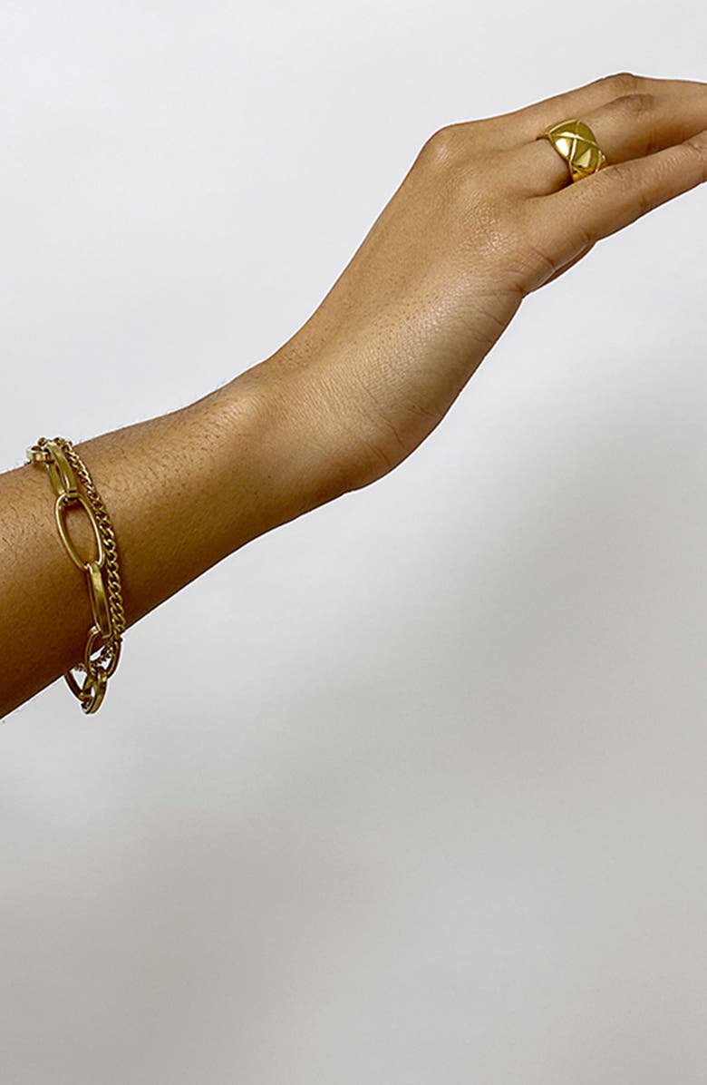 Adornia Oversized Paperclip Mixed Chain Water Resistant Bracelet, Alternate, color, Yellow