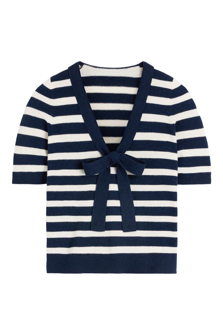 Felicity Bow Cotton & Cashmere Sweater, Alternate, color, NAVY,IVORY STRIPE