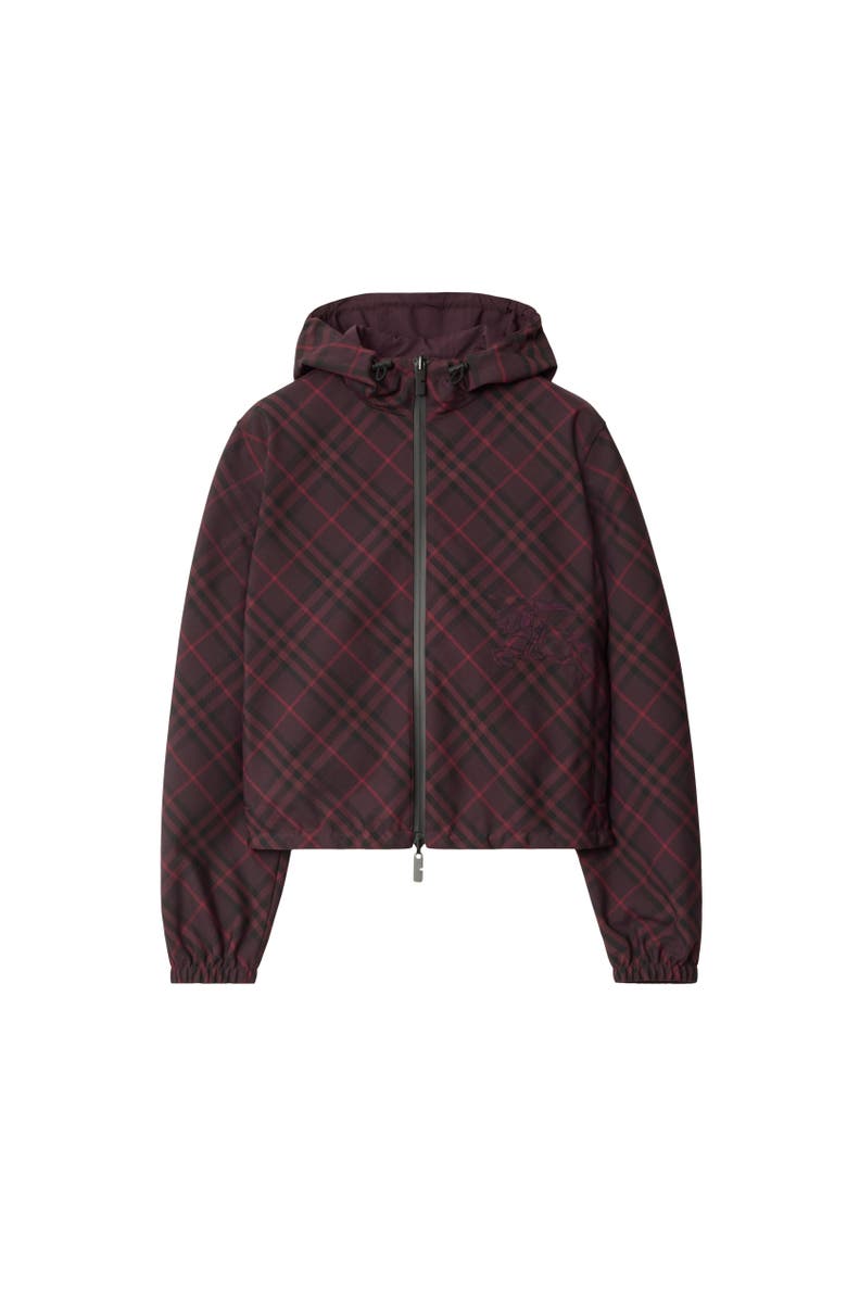 Burberry Cropped Reversible Check Jacket, Alternate, color, Wine Red