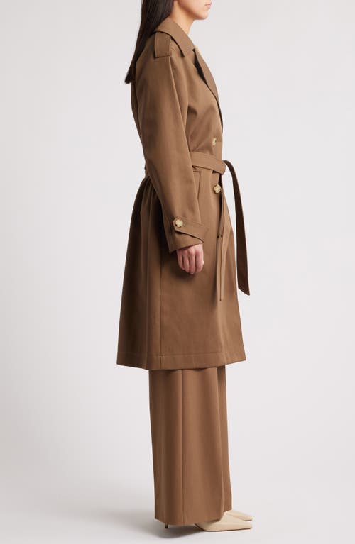 Hugo Boss Boss Carix Double Breasted Cotton Trench Coat In Teak