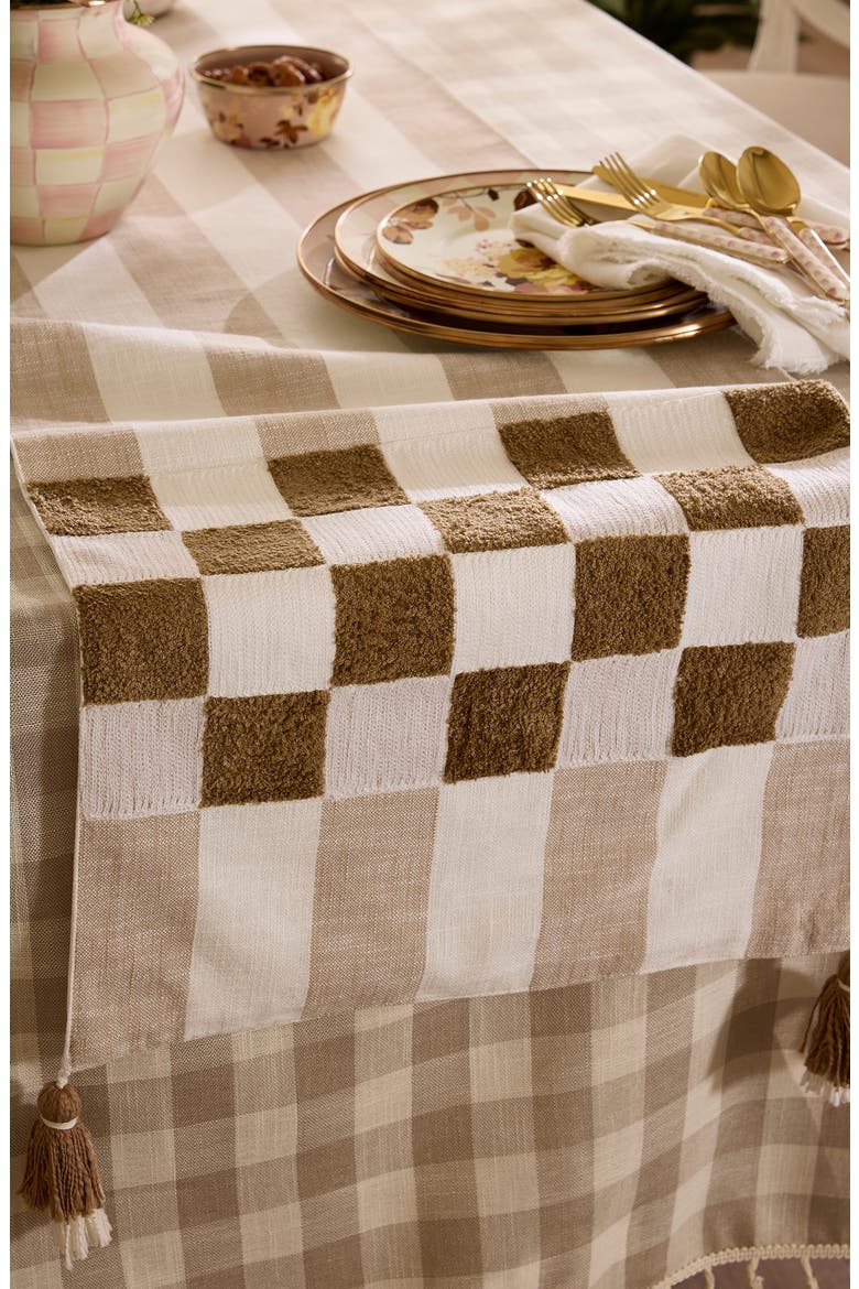 Flax Checks & Stripes Table Runner, Alternate, color, BEIGE