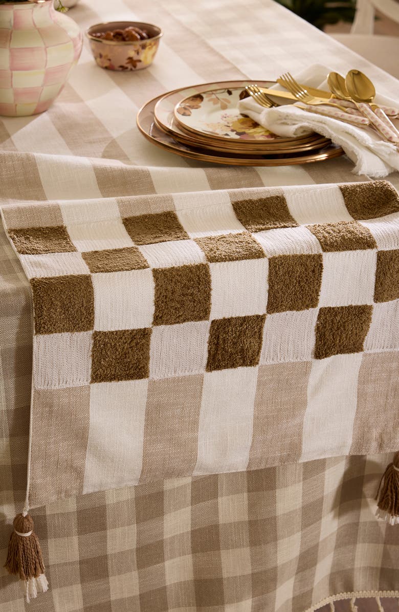 MACKENZIE CHILDS Flax Checks & Stripes Table Runner, Alternate, color, Beige