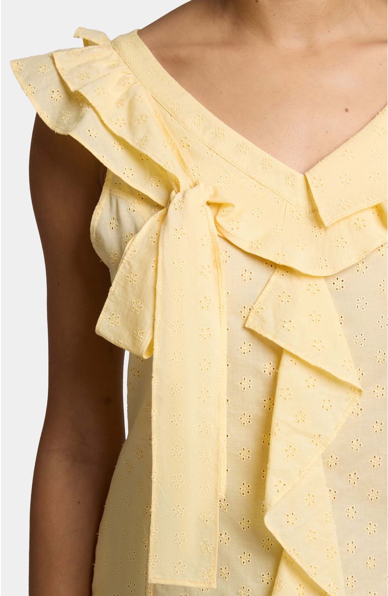 Santorelli SILVI Short Cap Sleeve Shift Dress with Ruffle Panels in Lightweight Stretch Cotton, Alternate, color, Chamomile