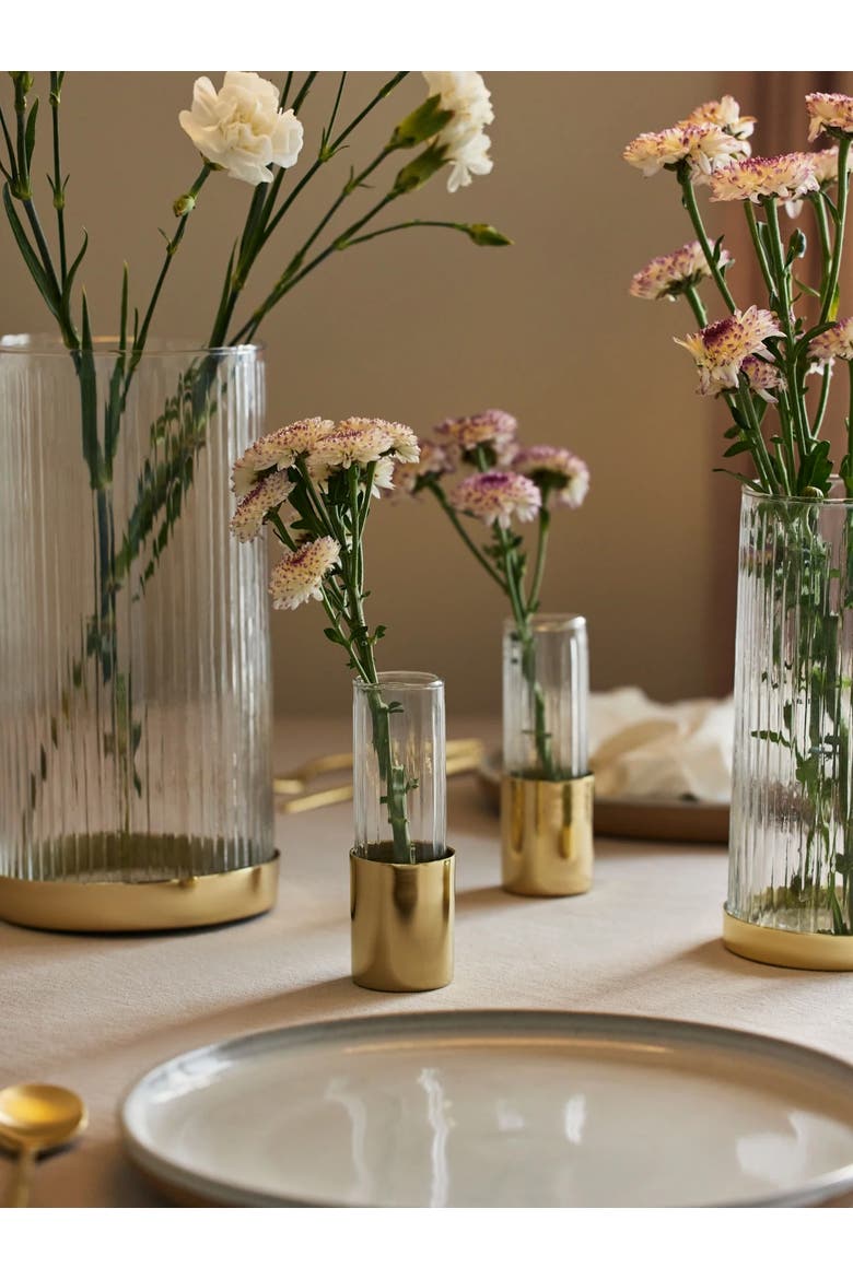 Fluted Glass Bud Vases - Set of 4, Alternate, color, Brass