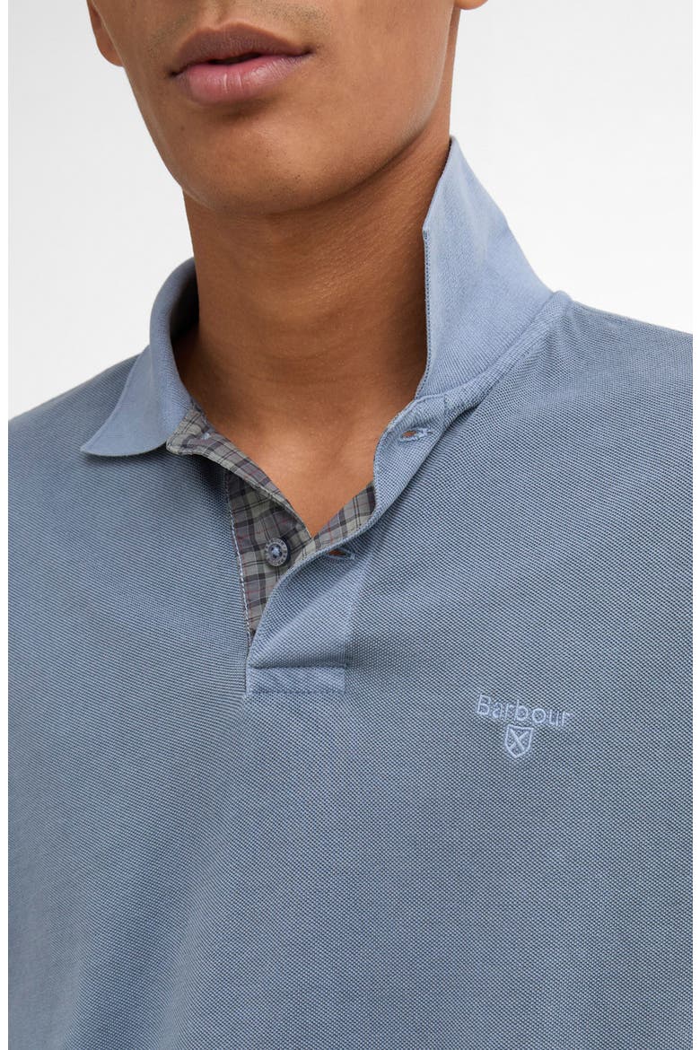 Tailored Fit Tartan Placket Cotton Piqué Polo, Alternate, color, WASHED BLUE
