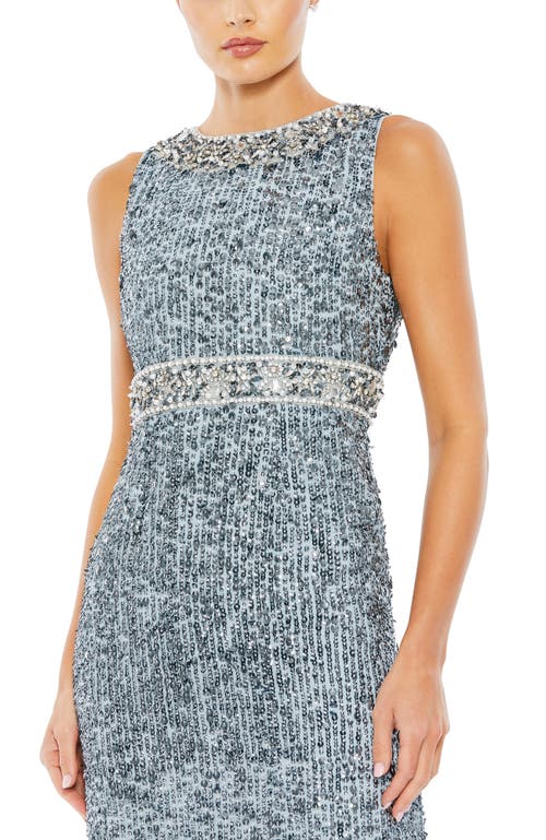 MAC DUGGAL MAC DUGGAL SEQUINED SLEEVELESS EMBELLISHED NECKLINE GOWN