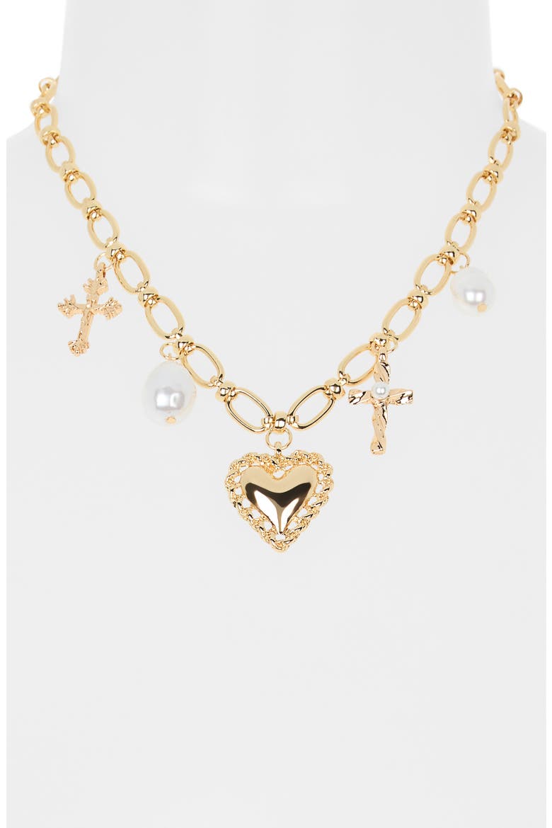 Heart Faux Pearl Charm Necklace, Alternate, color, WHITE- GOLD