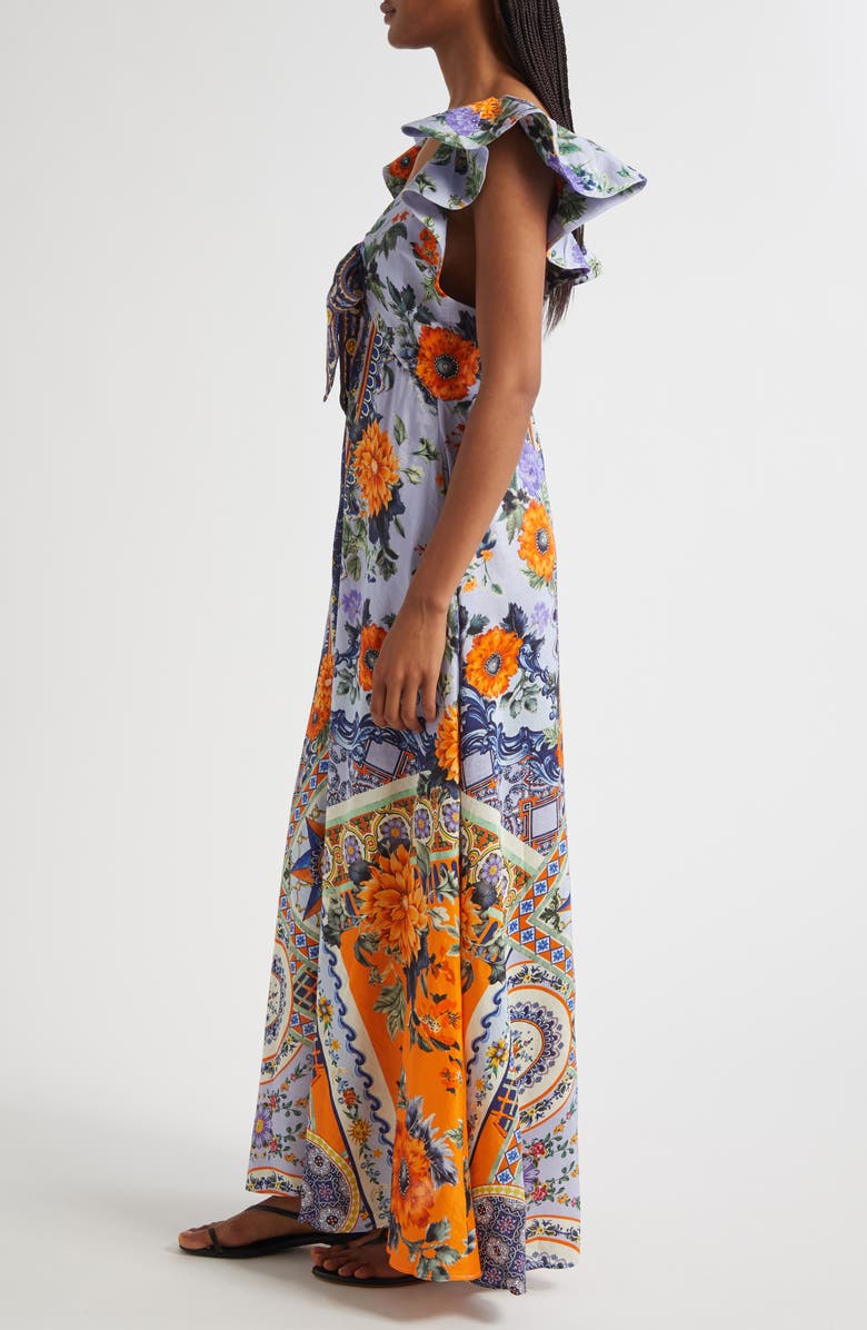 Camilla Luscious in Lisbon Tie Front Flutter Sleeve Linen & Silk Maxi Dress, Alternate, color, Luscious In Lisbon