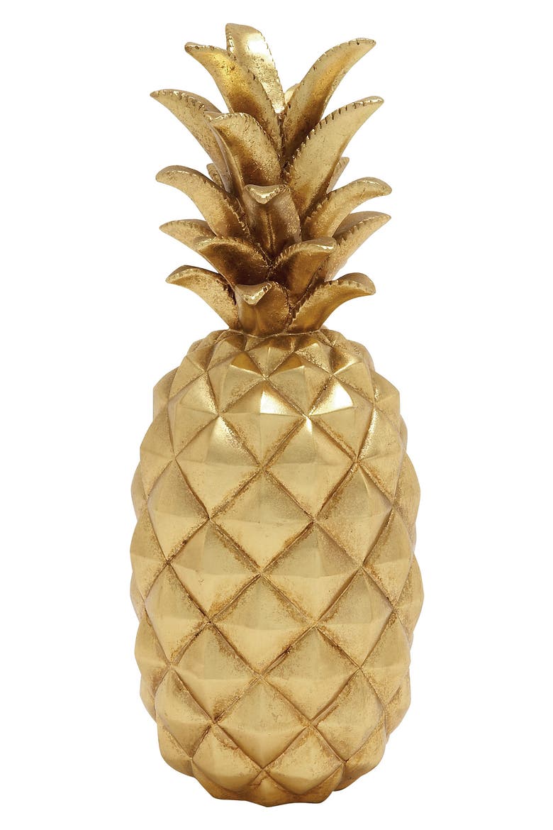 Goldtone Polystone Pineapple Fruit Sculpture, Alternate, color, GOLD