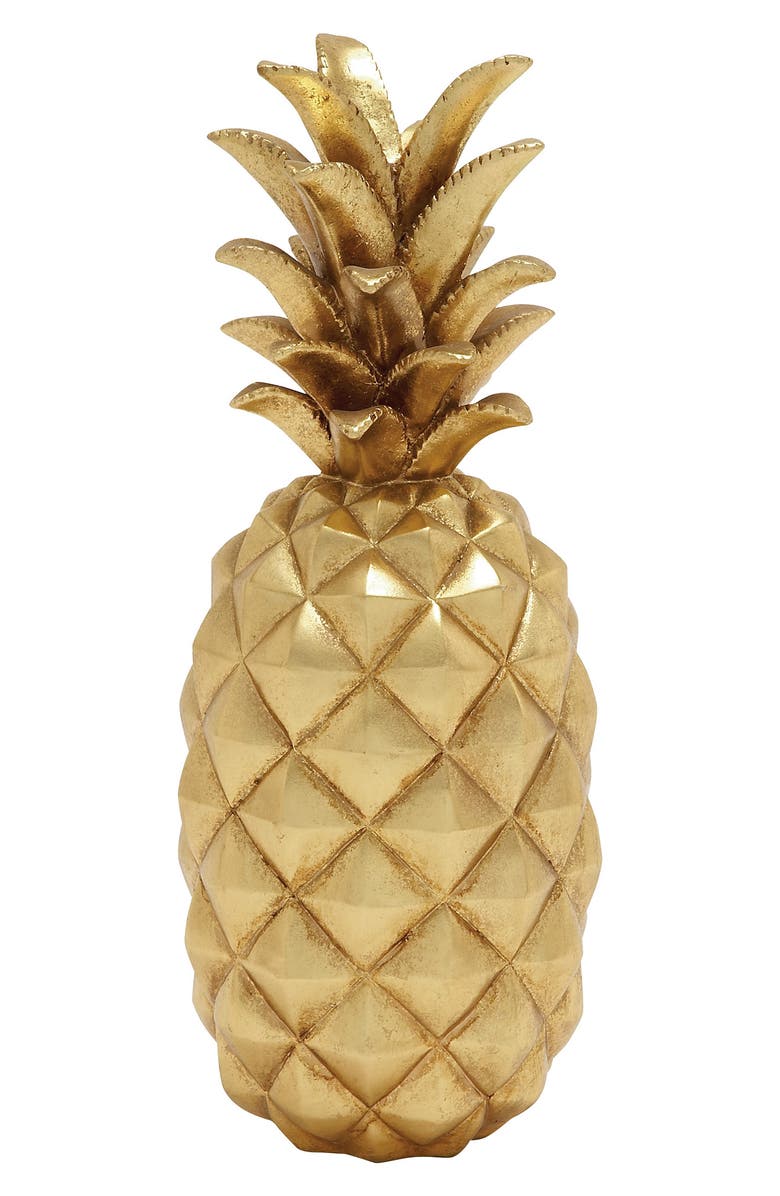 VIVIAN LUNE HOME Goldtone Polystone Pineapple Fruit Sculpture, Alternate, color, 