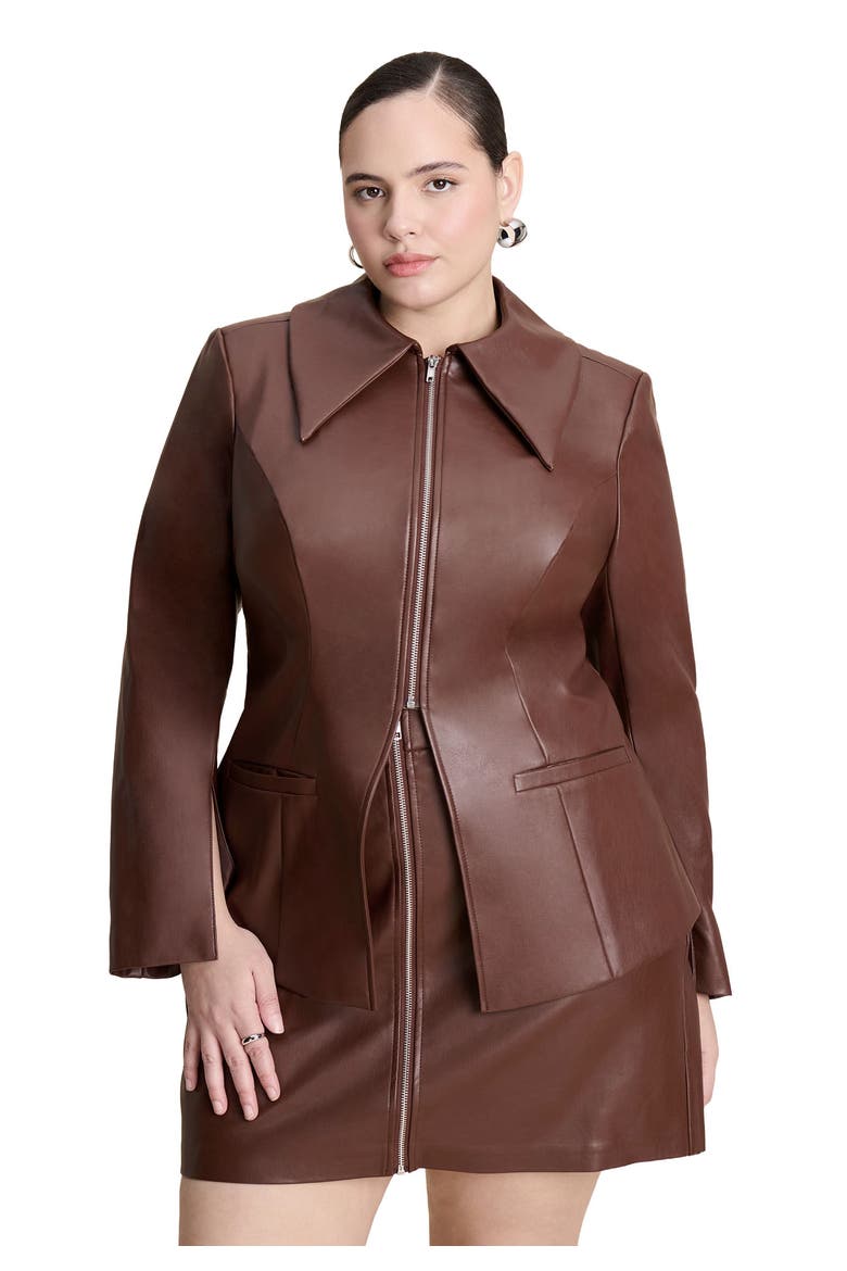 Faux Leather Split Hem Jacket, Main, color, CHOCOLATE FONDANT