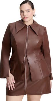 ELOQUII Faux Leather Split Hem Jacket