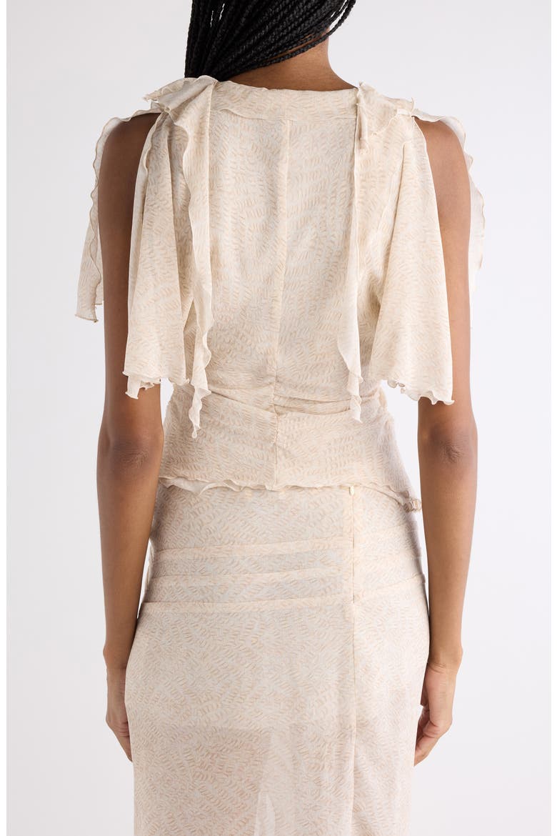 Thanais Print Silk Lace-Up Top, Alternate, color, ECRU