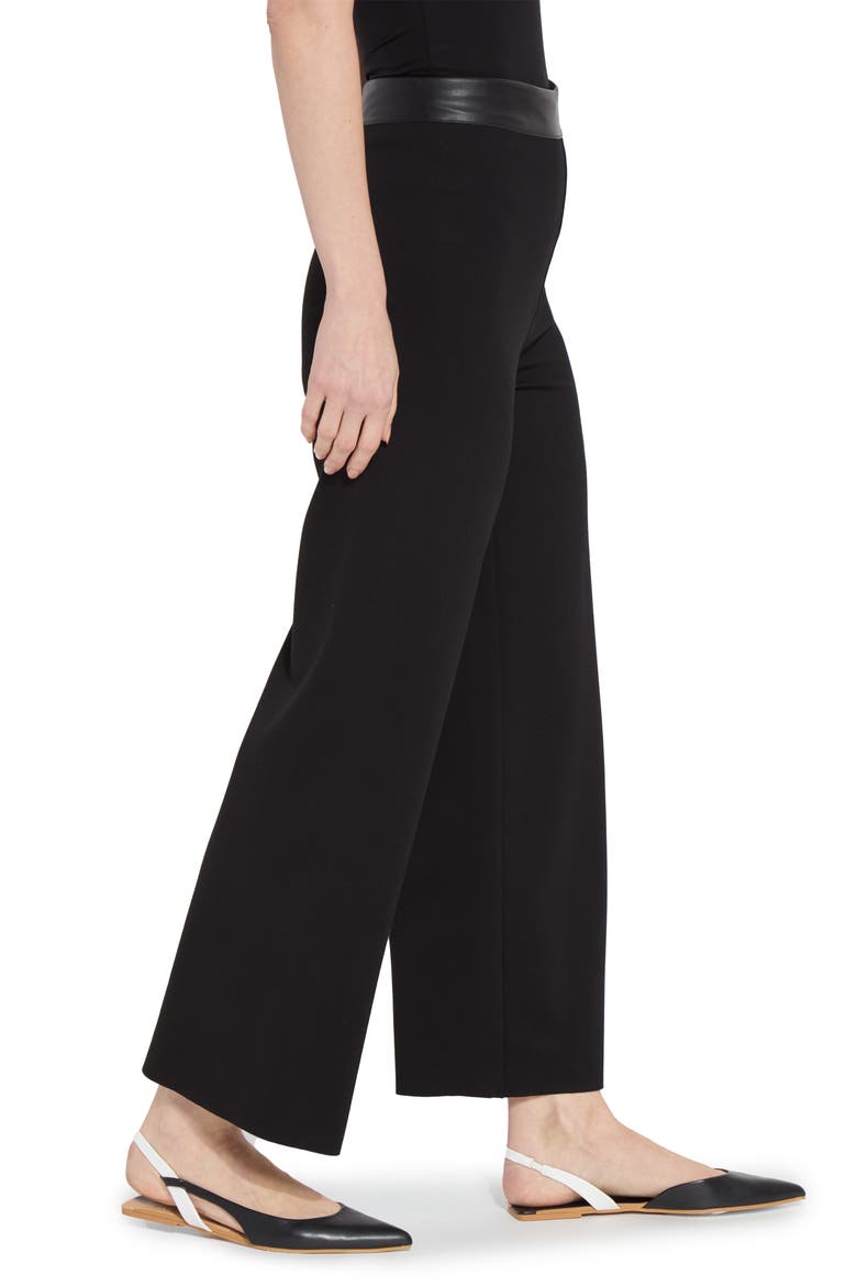 Denver Faux Leather Waist Ponte Wide Leg Pants, Alternate, color, BLACK