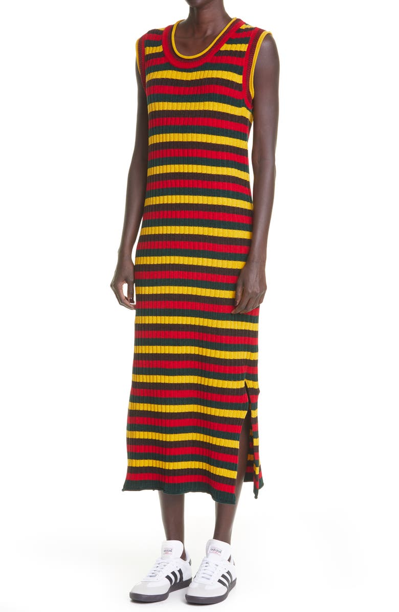 Wales Bonner Brixton Stripe Sleeveless Rib Chenille Sweater Dress, Alternate, color,