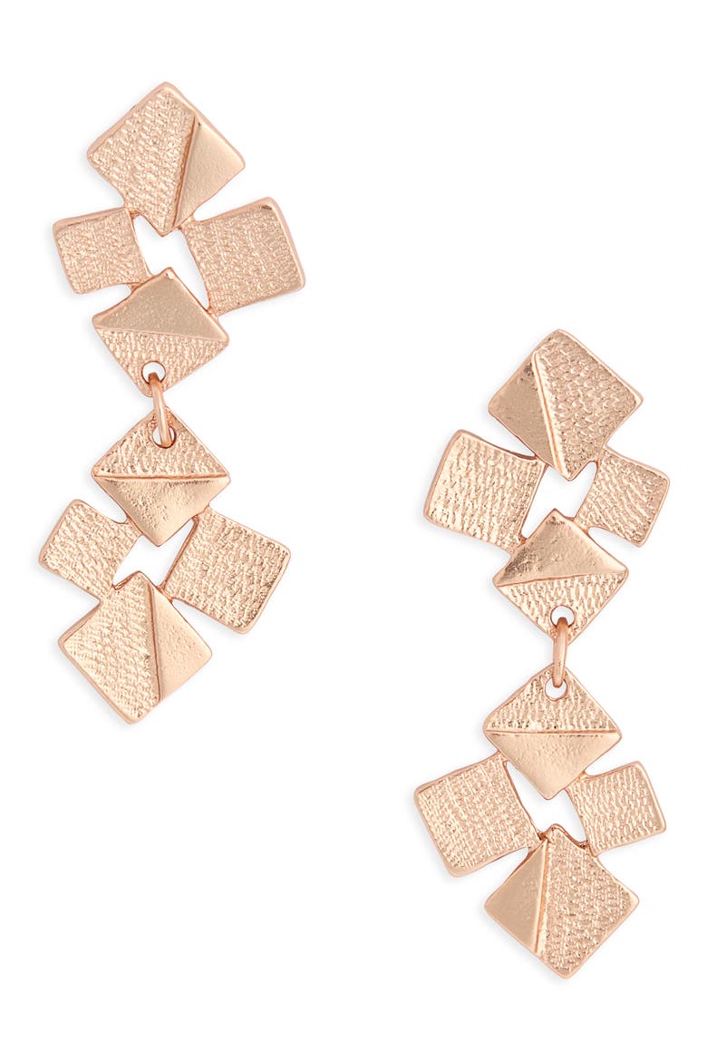 Brushed Square Cluster Drop Earrings, Main, color, ROSE GOLD