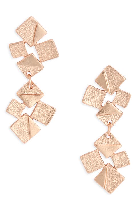 Brushed Square Cluster Drop Earrings