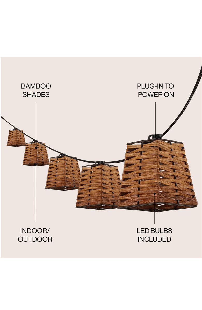 JONATHAN Y Quinn 10-Light Indoor/Outdoor Classic Vintage Incandescent G40 Square Shaded String Lights, Alternate, color, Brown