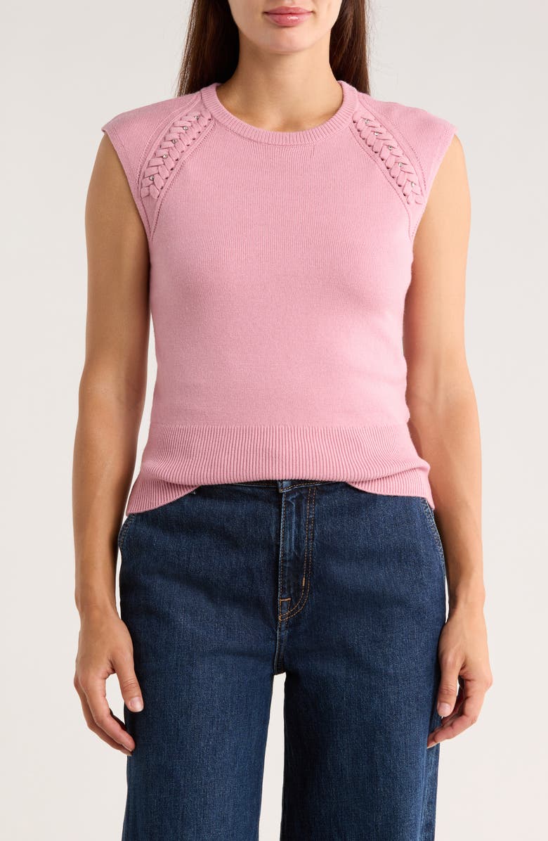 Ellen Tracy Embellished Sleeveless Sweater, Main, color, Orchid Pink