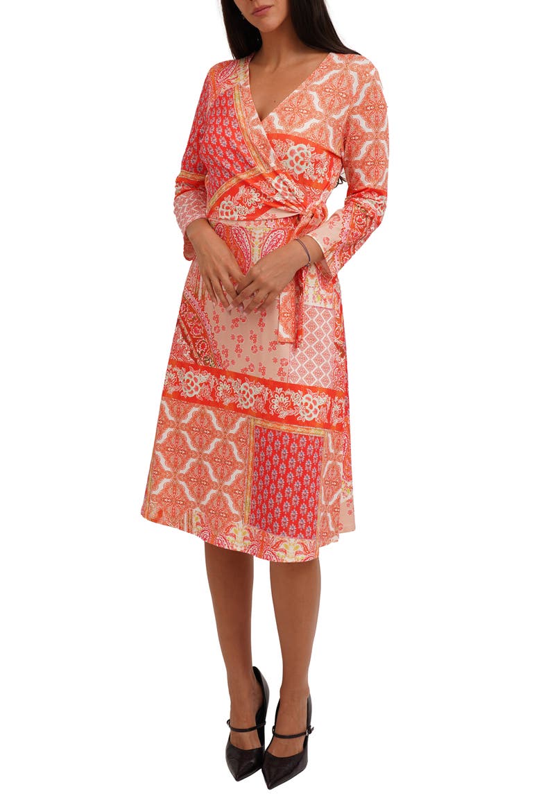 Print Wrap Dress, Main, color, MOLLY ORANGE