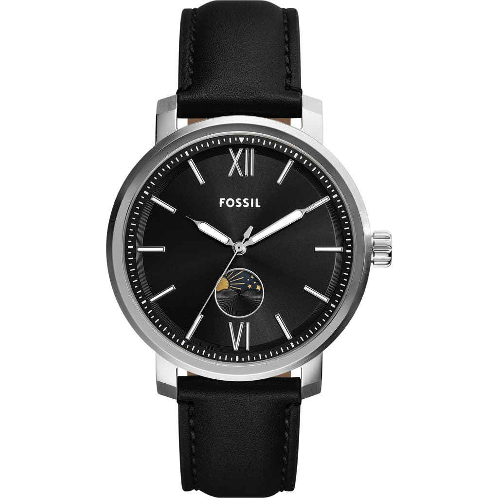 Fossil Rhett Leather Strap Multifunction Watch, 43mm In Silver