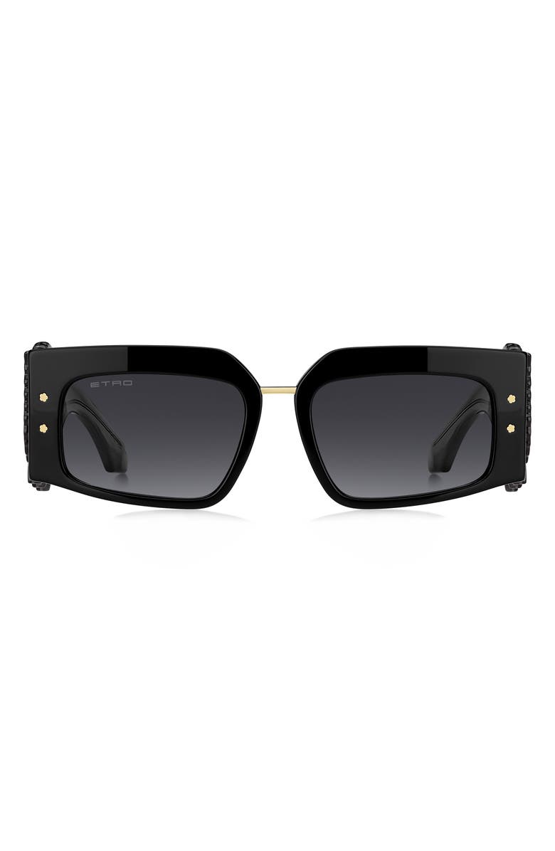 Etro Blossom 54mm Rectangular Sunglasses, Main, color, Black/ Dark Grey Sf