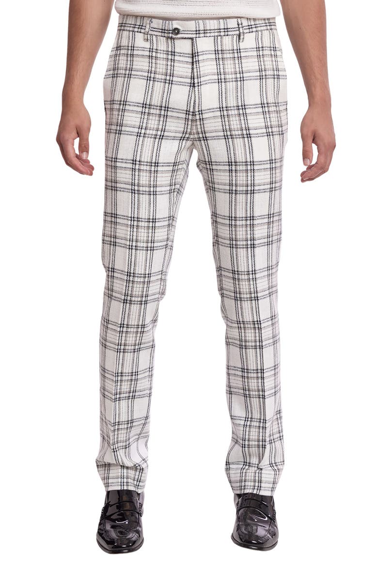 PAISLEY & GRAY Downing Slim Flat Front Plaid Cotton Blend Dress Pants, Main, color,