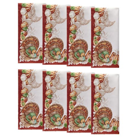 Holiday Turkey Bordered Fall Napkins Set of 8 Multicolor - 17"W x 17"L