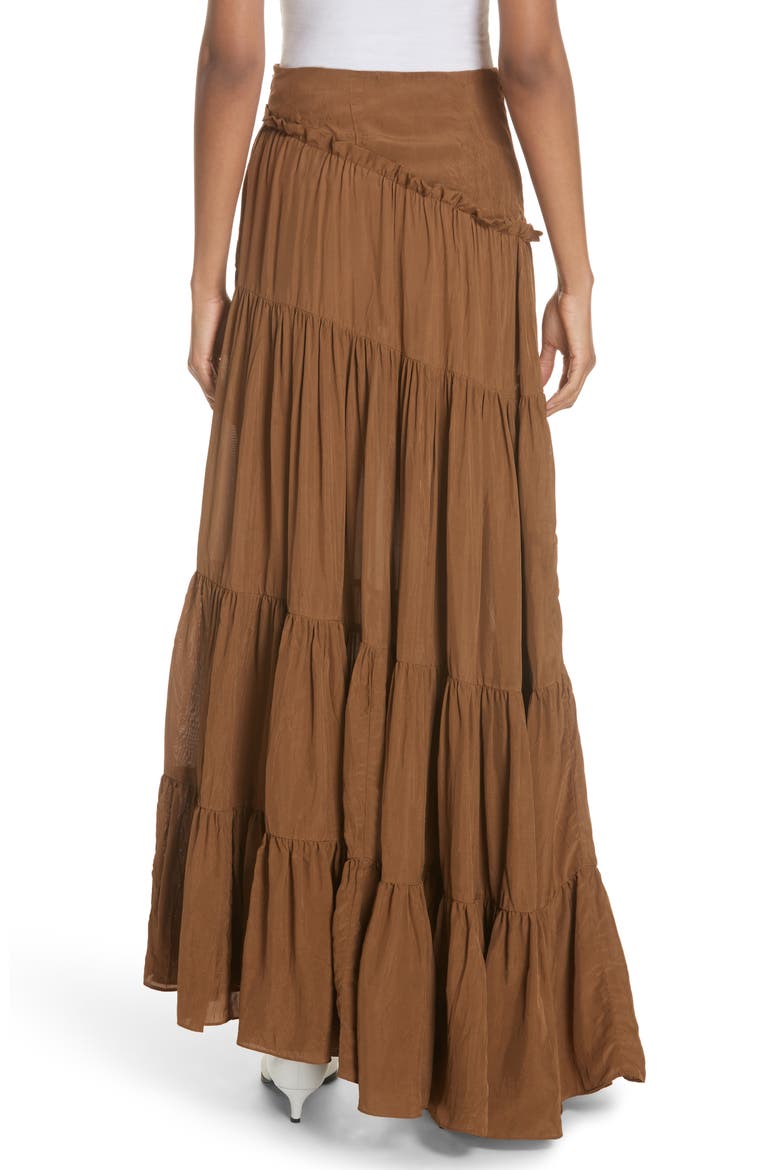 Tiered Ruffle Maxi Skirt, Alternate, color, BRONZE