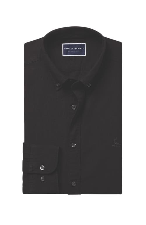 Charles Tyrwhitt Stretch Washed Oxford Shirt In Black