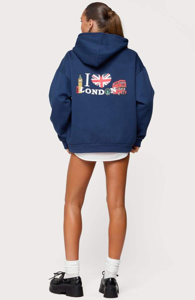 EDIKTED Love London Oversize Hoodie, Alternate, color, Navy
