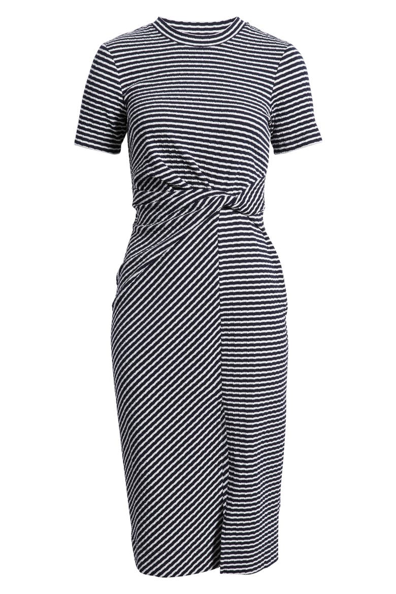 Twist Stripe T-Shirt Dress, Alternate, color, BARITONE BLUE