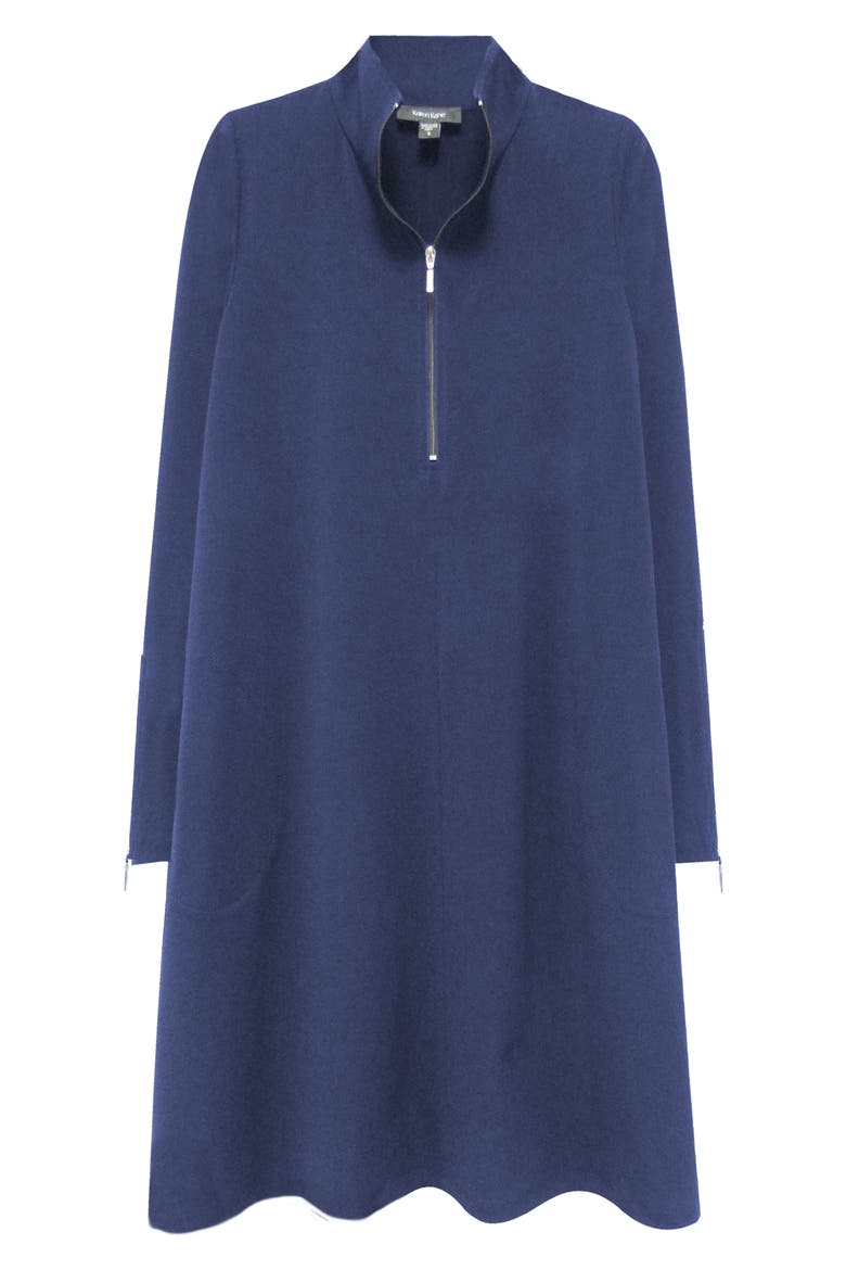 Quarter Zip A-Line Travel Jersey Dress, Alternate, color, NAVY