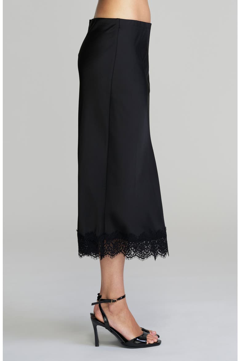 Satin Lace Hem Skirt, Alternate, color, BLACK