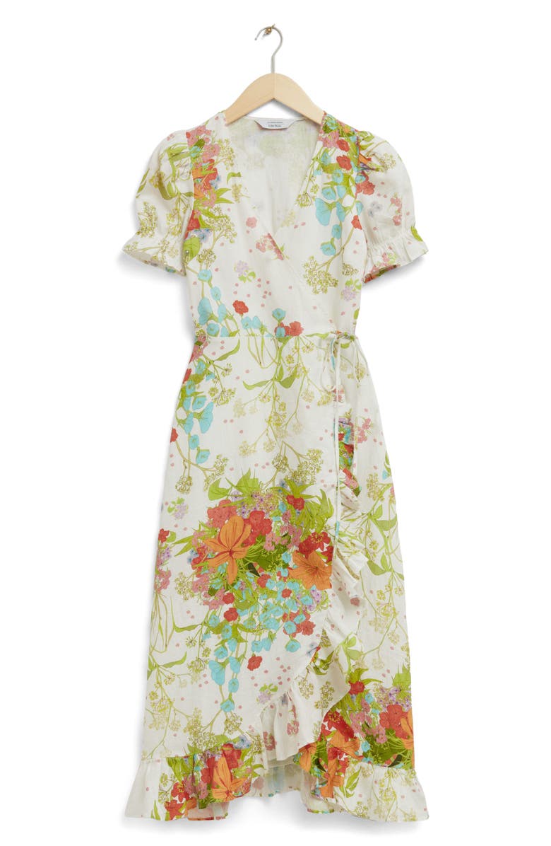 & Other Stories La Antonia Floral Linen Wrap Dress, Main, color, Green