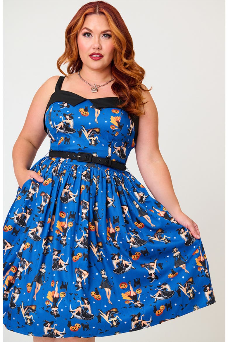 Plus Size Rachel Swing Dress, Alternate, color, Navy & Black Pinup Witch