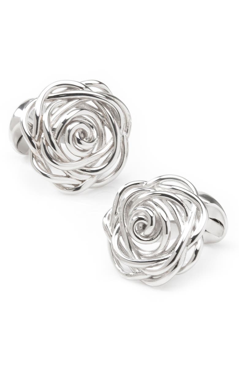 Cufflinks, Inc. Sterling Silver Rose Cuff Links, Main, color, Silver